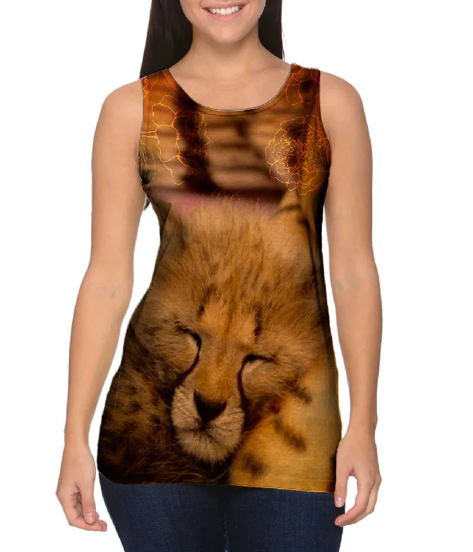 One - Shoulder Women's Rayon Blend Tank Tops for a Flowy LookSleeping Cheetah Kitten