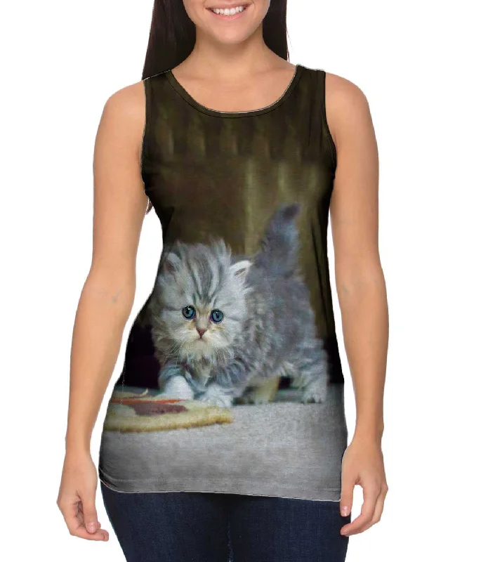 Plus Size Women's Glitter - Trimmed Tank Tops for Party NightsSmall And Fuzzy Kitten