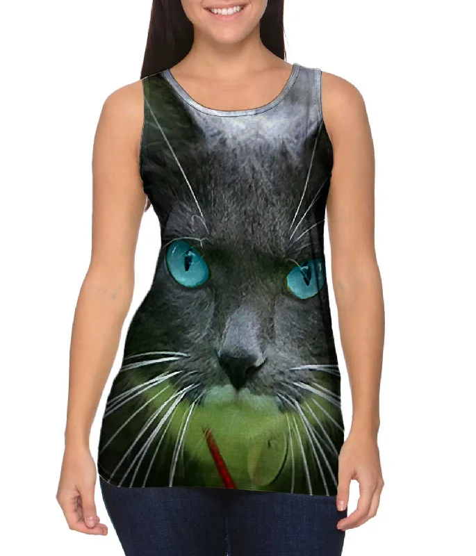 Crew Neck Women's Sustainable Tank Tops Made from Recycled MaterialsSmokey Cat