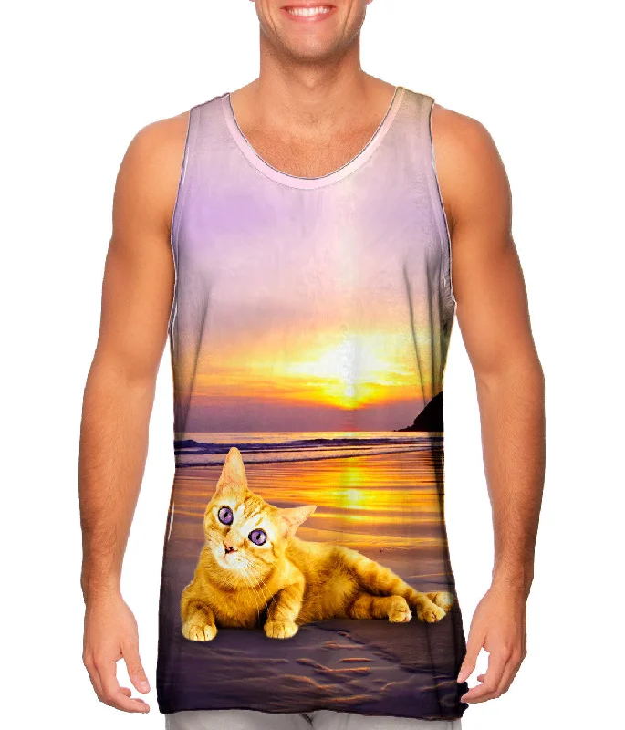 Square Neck Women's Organic Cotton Tank Tops in Earth TonesSmooth Sunset Kitty Cat