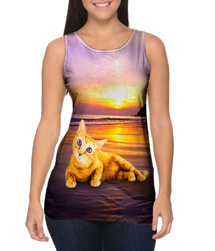 Women's Sleeveless Ribbed Tank Tops for a Trendy LookSmooth Sunset Kitty Cat