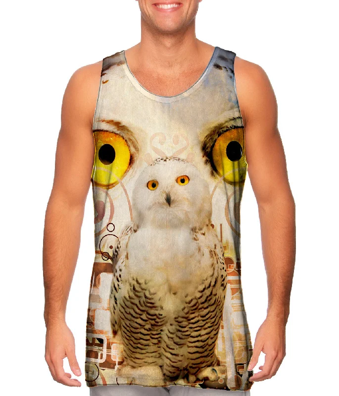 Plus Size Women's Glitter - Trimmed Tank Tops for Party NightsSnow Nebula Owl