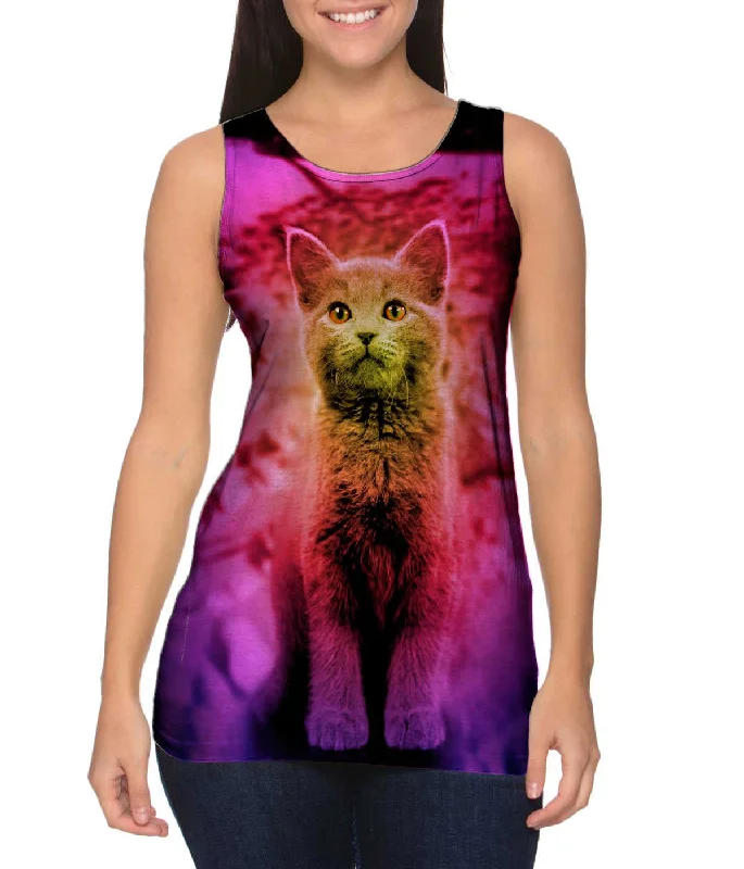 Crew Neck Women's Sustainable Tank Tops Made from Recycled MaterialsSnow Track Kitten