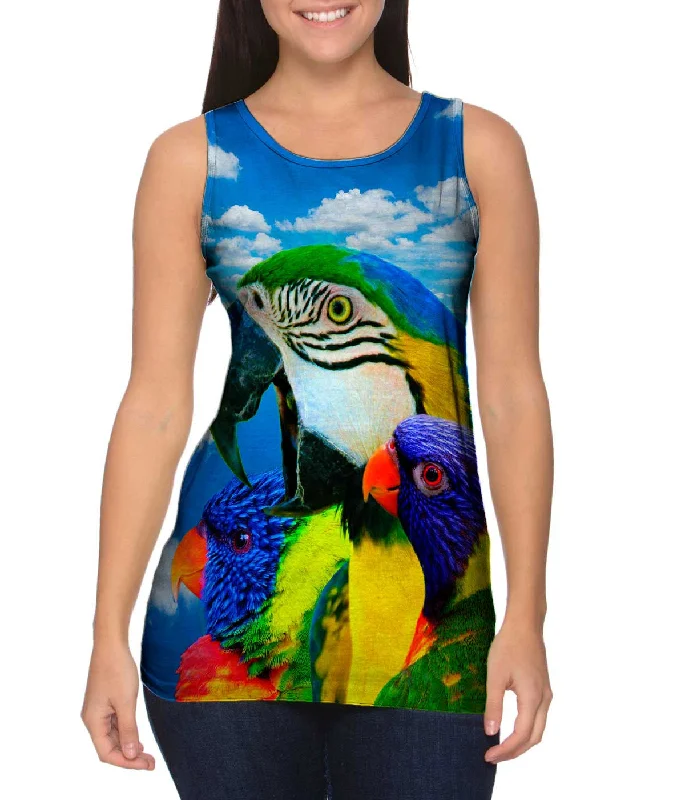 Mock Neck Women's Performance Tank Tops for CyclingSoaring Bird Collage