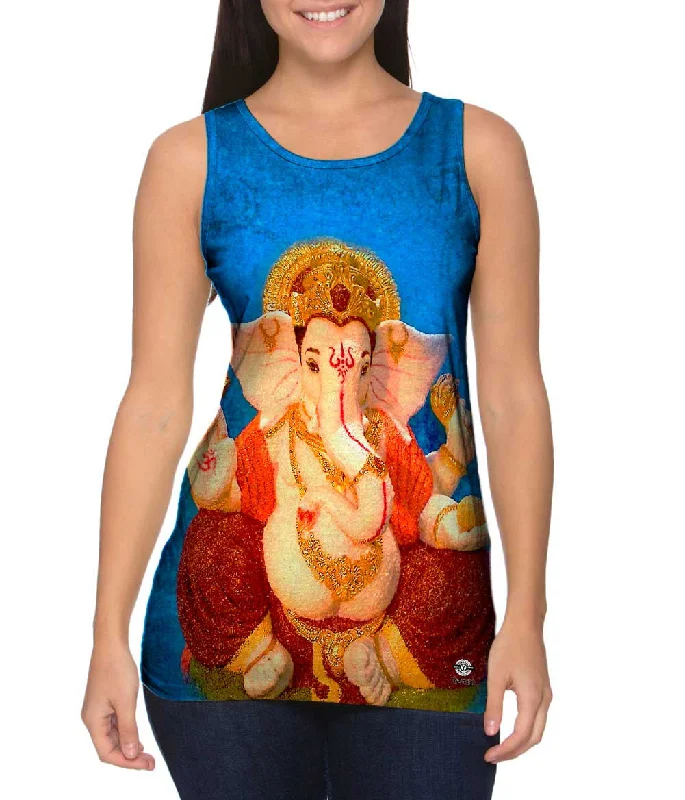 Plus Size Women's Ruffled Hem Tank Tops with Floral PrintsSonphoto - "Blue Hindu God Ganpathy" (2011)