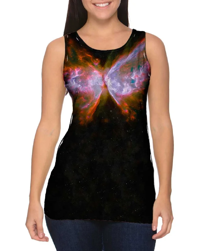 Plus Size Women's Ruffled Hem Tank Tops with Floral PrintsSpace Galaxy Butterfly Nebula