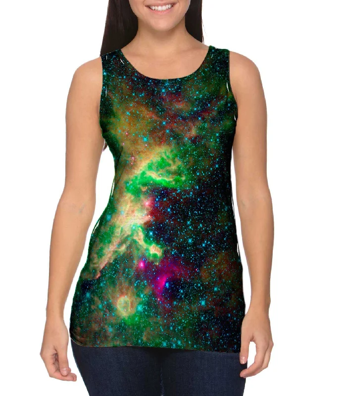 Plus Size Women's Side - Slit Tank Tops in Metallic ShadesSpace Galaxy Cepheus Star Clouds