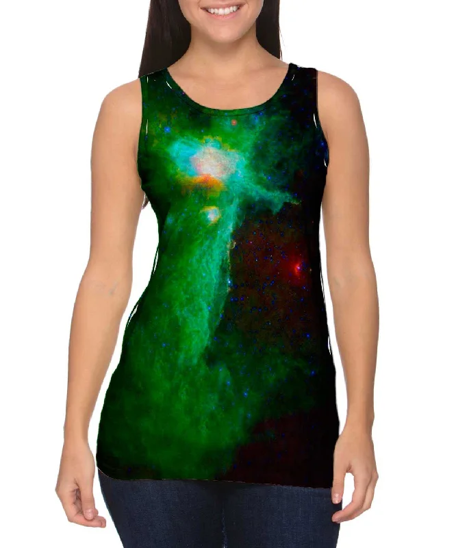 Plus Size Women's Ruffled Hem Tank Tops with Floral PrintsSpace Galaxy Flame Nebula