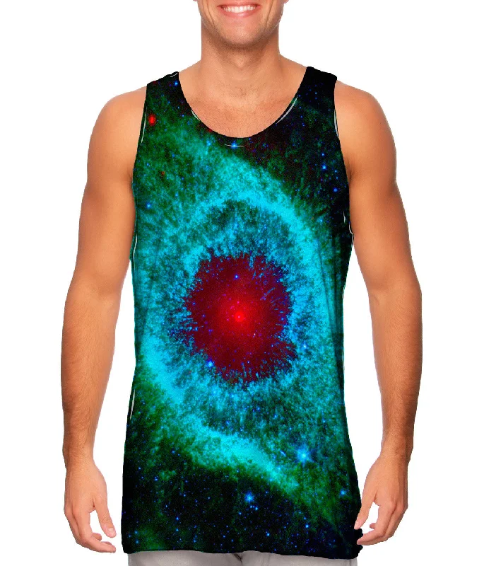 Women's Button - Down Tank Tops in Striped PatternsSpace Galaxy Helix Nebula Green