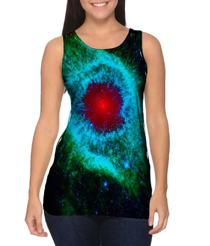 Plus Size Women's Embroidered Tank Tops in Boho StylesSpace Galaxy Helix Nebula Green