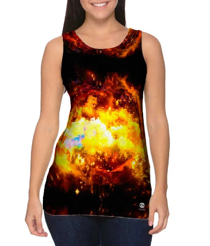 Women's Button - Down Tank Tops in Striped PatternsSpace Galaxy Nebula Burst