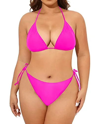 Tropical - themed bikini for a vacation - ready beach outfit2 Piece Adjustable Halter Swimsuit Mid Waist Bottom for Women-Neon Pink