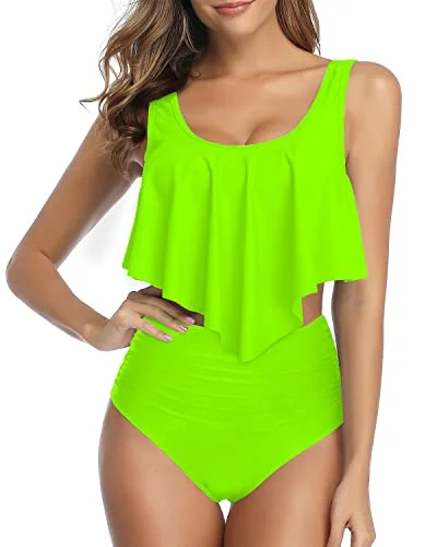 Convertible bikini that can be worn in multiple styles for versatilityCharming And Confident Women Ruffled Flounce Bikini Swimsuit-Neon Green