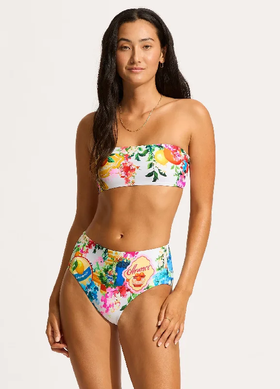 Floral - printed bikini for a feminine and colorful beach vibeCiao Bella High Waisted Bikini Bottom - White