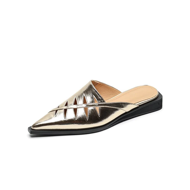 Pointed Toe Hollow Out Low Heel Mules