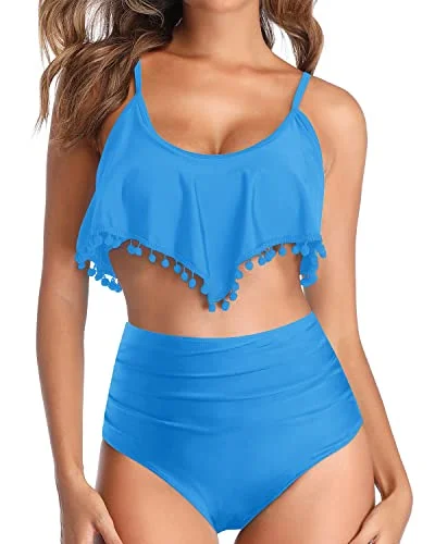 String bikini for a minimalistic and sexy beach styleStylish Pom Pom Trim Bikini Ruffle Flounce High Waisted Bikini for Women's Two Piece