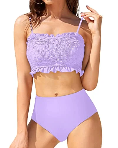 String bikini for a minimalistic and sexy beach styleTummy Control High Cut Bikini Bottom And Ruffled Bikini-Light Purple