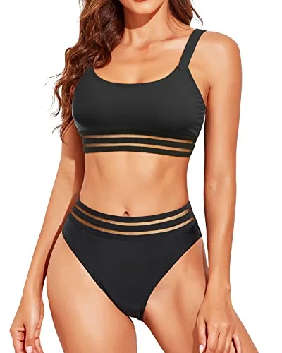 High - performance bikini with quick - drying fabric for active swimmersWomen's High Waisted Bikini Swimsuits Teen Scoop Neck Two-Piece Bathing Suits