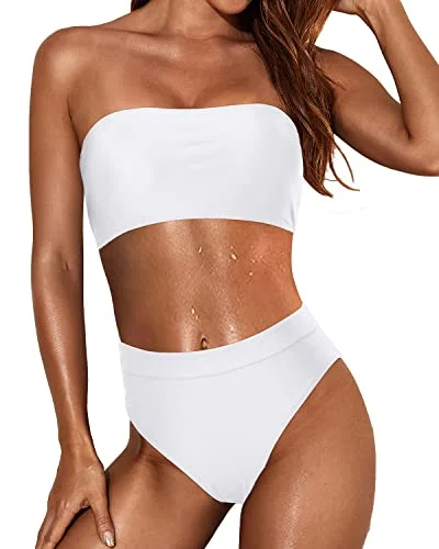 Tie - side bikini bottoms for an adjustable and stylish fitWell-Made Elastic Fabric Swimsuit Women Two Piece Bandeau Swimsuit-White