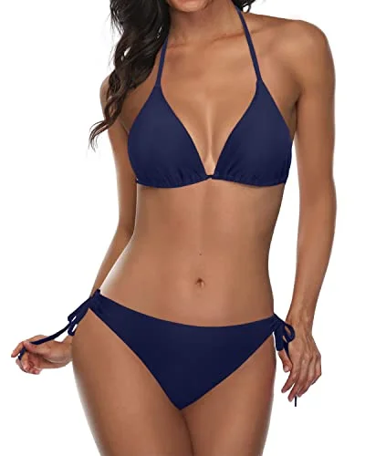 Ruched bikini with fabric gathers for a slimming effect2 Piece Summer Beach Ready Bikini Sets For Women-Navy Blue